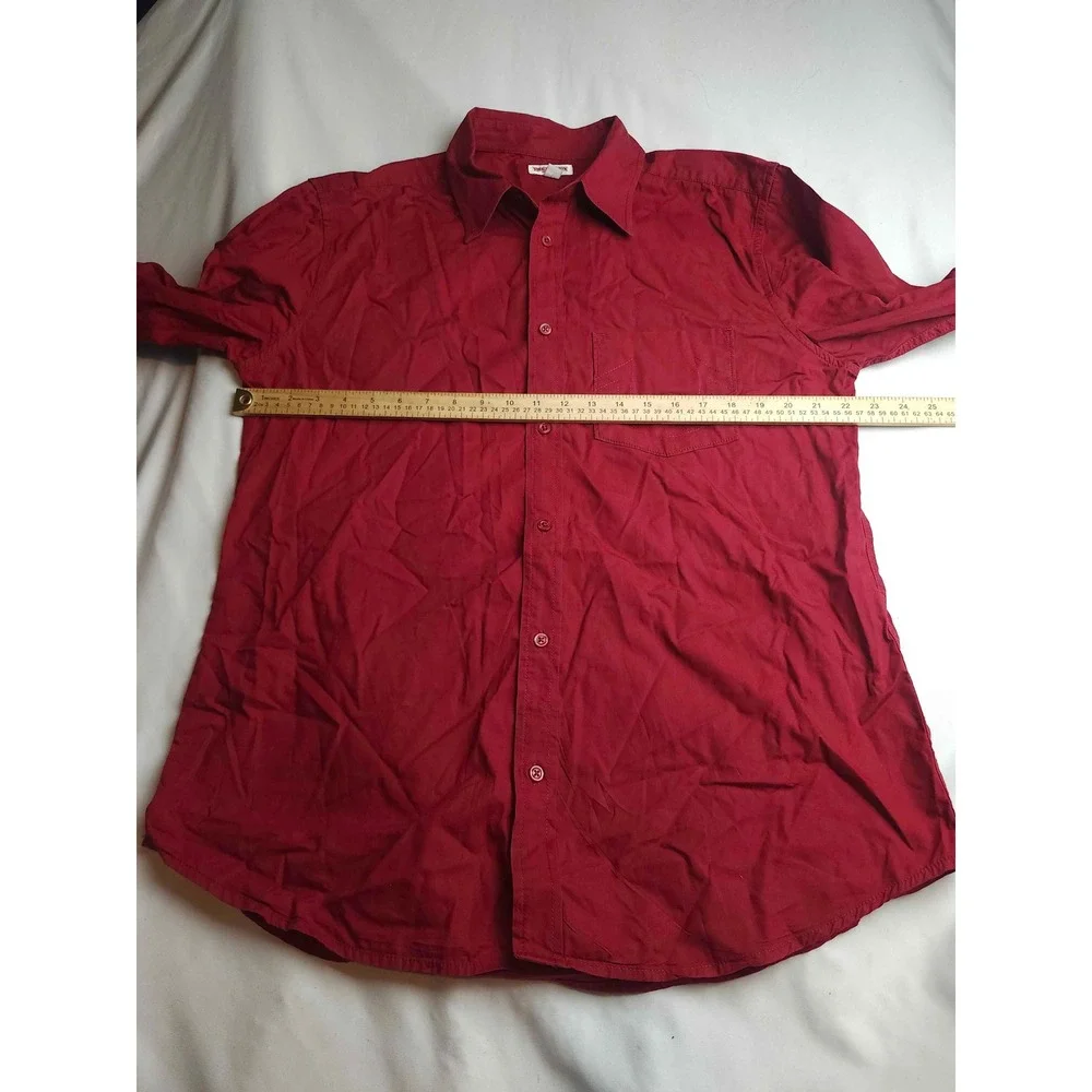 True Religion Mens Long Sleeve Button Down Shirt Red Cotton Horseshoe Pocket L